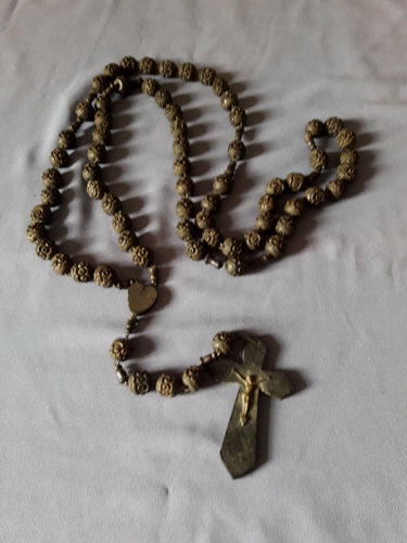 N01 ANCIEN CHAPELET ROSAIRE MURAL  BOIS SCULPTE L122cm Sacré Coeur de Montmartre - Imagen 1 de 7