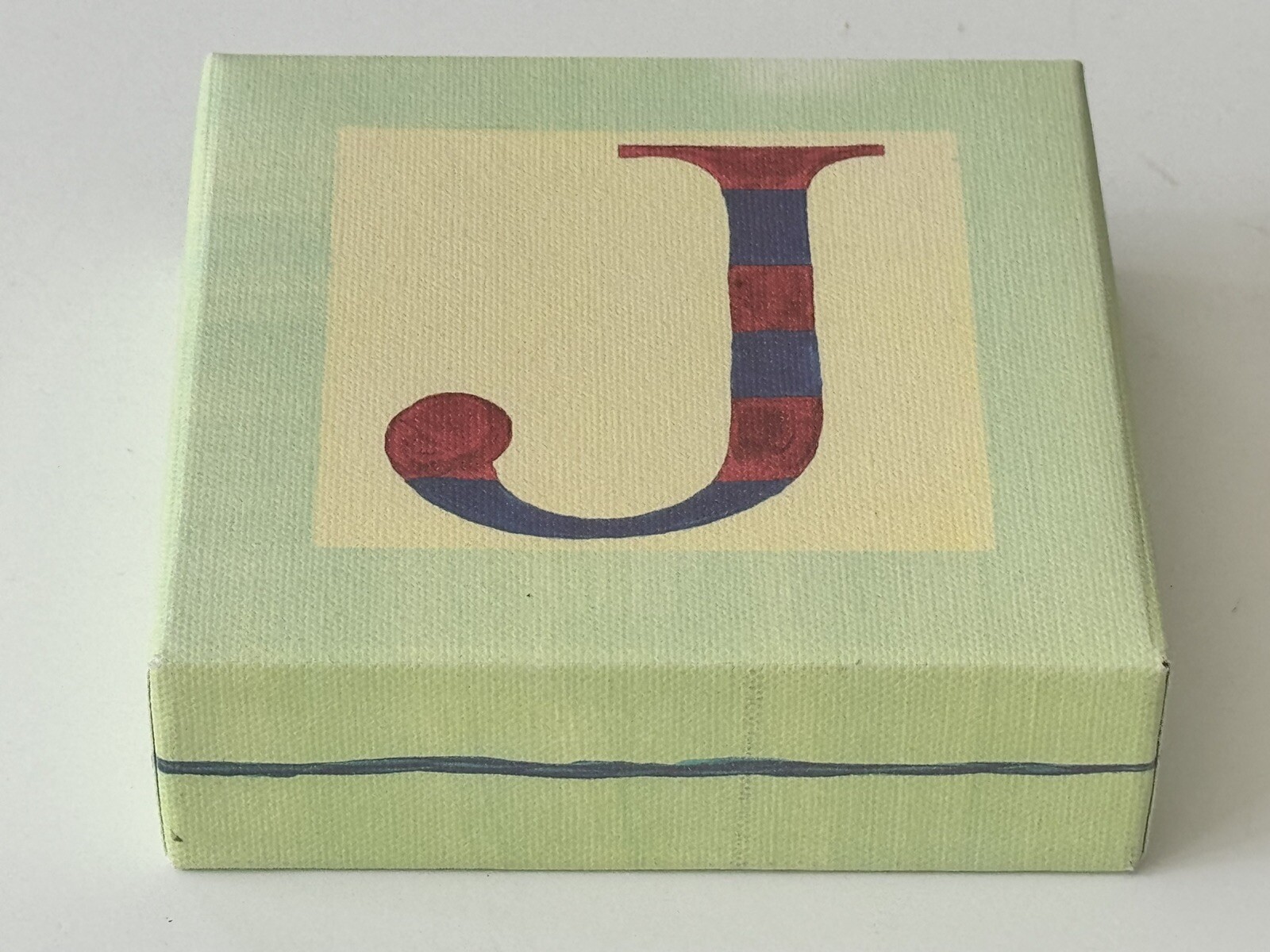 Pottery Barn Kids Letter “J” Canvas on Wood Block 5” x 5” x 1.5” Initial “J”