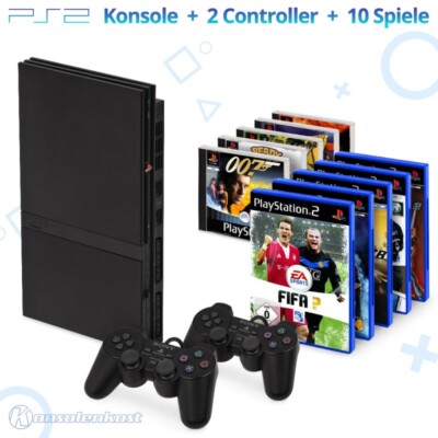 PS2 - MegaSet: Konsole Slim + 10 PS1 & PS2 Spiele + 2 orig. Pad + Zub. #schwarz