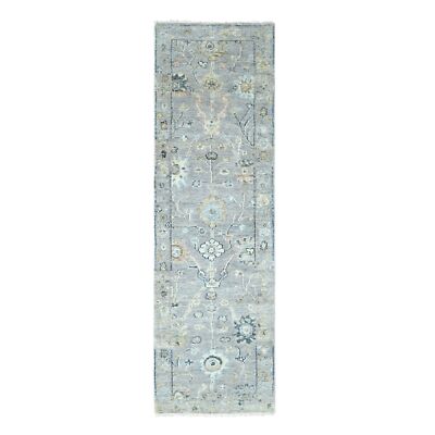 2'5''x8'5'' Spanish Gray Oushak Design Soft Wool Hand Knotted Runner Rug R10274