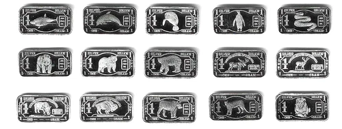 1 Gram .999 Fine Silver Bars - Animal Themed Lot of 15 Fine Silver Bars