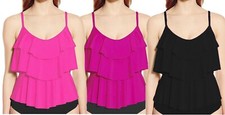 Kenneth Cole Reaction Women's Tiered Front Swim Tankini Top, Red S or Black M