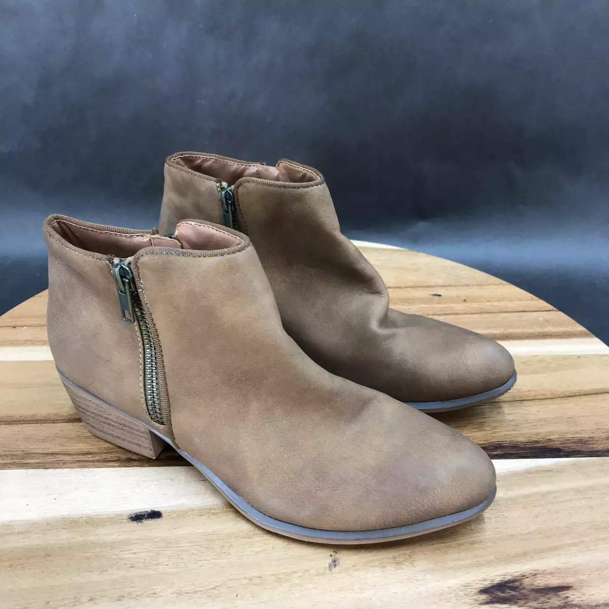 Brown faux leather booties cheap