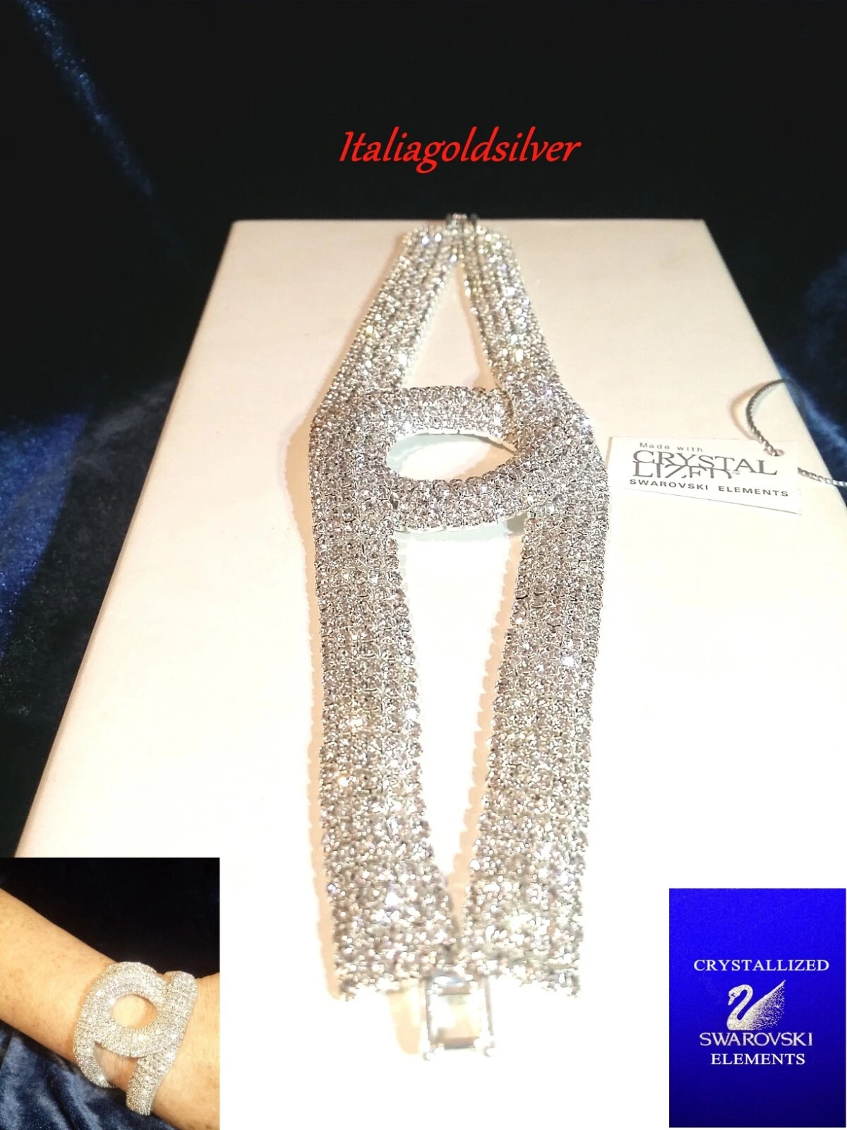 Bracciale Donna Tennis Argento Gioielli SWAROVSKI ORIGINALI Cristalli Diamanti