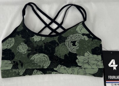 FourLaps Sports Bra Vitality Peonies Green Floral Compression Small $54 MSRP