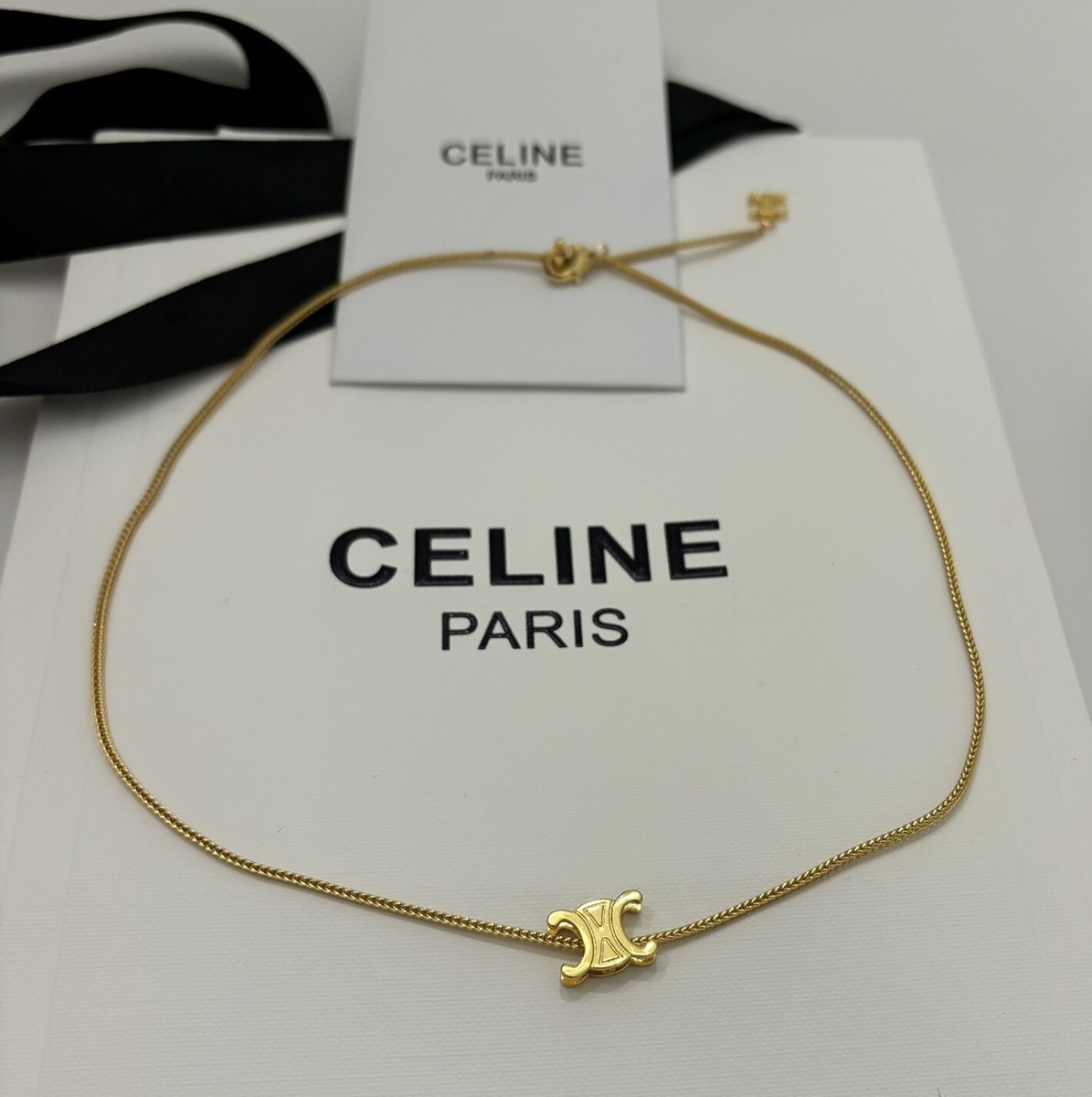 VIP【関税送料無料】希少 Celine Celine necklace Celine Vintage Gold Oversized Celine Paris Pendant Chain