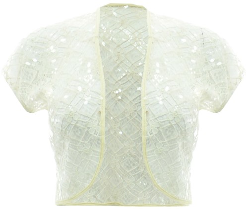 Cream Lace Bolero Sequin Cap Sleeve 