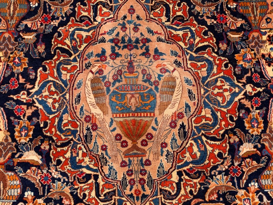 Authentic Hand Knotted Vintage Qashmour Pictorial Wool Area Rug 12 x 8