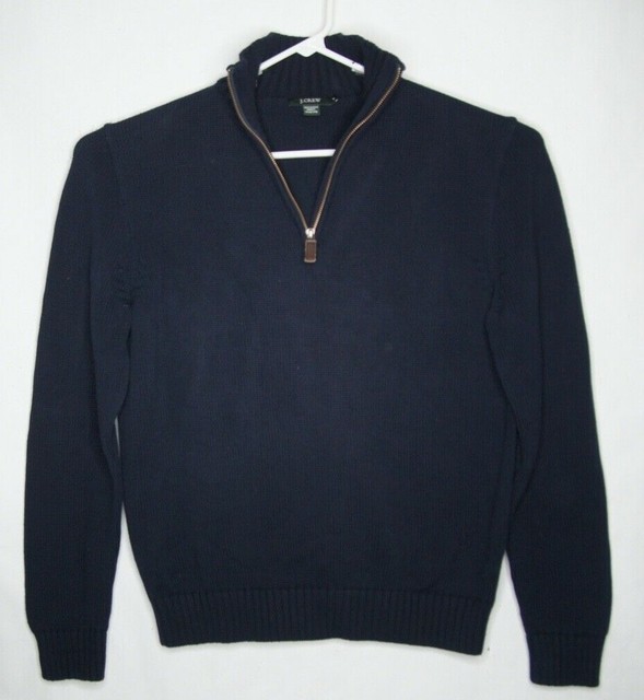 J. Crew Mens M 1/4 Zip Mock Neck Navy Blue Cotton Pullover Sweater eBay
