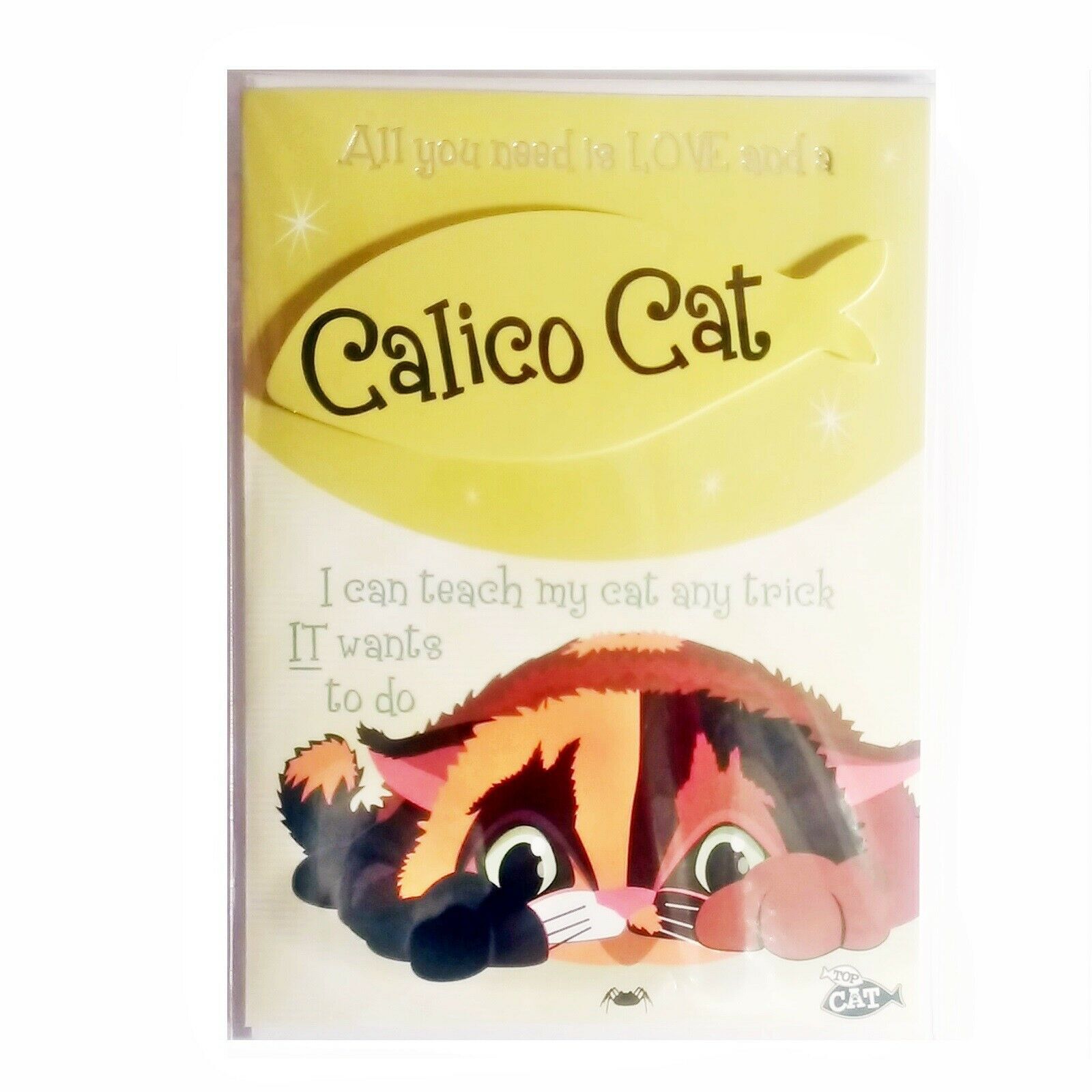 Wags & Whiskers Cat Greeting Card ""Calico Wags & Whiskers Cat Playful pouncing""
