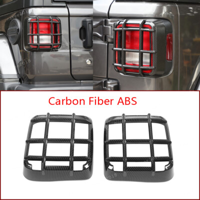2x Rear Tail Light Lamp Guard Cover Trim For Jeep Wrangler JL 2018+ Carbon Fiber