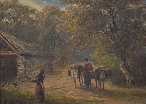 Herdsman Mit Rinder, Ein Land Szene Victoorian Schule Ölgemälde c1880s - Afbeelding 1 van 7