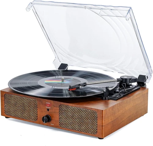 Mersoco Bluetooth Vinyl Record Player,3-Speed Turntable with Stereo Speakers