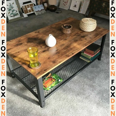 Industrial Coffee Table with Shelf Vintage Retro Living Room Furniture Side End