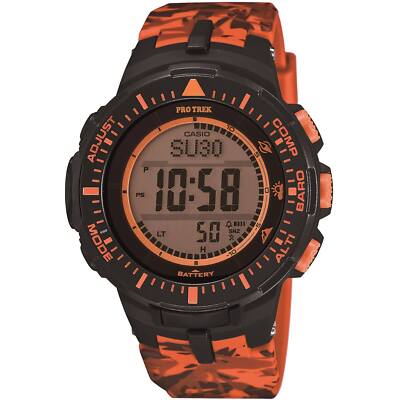 Casio Men's Watch Pro Trek Grey Digital Dial Orange Resin Strap PRG300CM-4