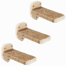 3-in-1 Cat Climbing Wall Steps Hemp Rope Shelves Perches Scratching Pads Wood