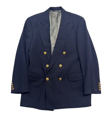 vtg Ralph Lauren Chaps 42S Navy Double Breasted Gold Buttons Blazer Jacket USA