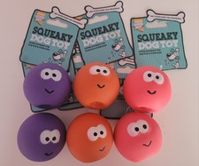 x6 Mixed Good Boy Latex Squeaky Face Balls - Dog Toys