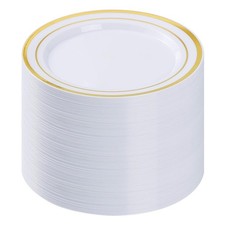 100PCS Gold Plastic Plates, 10.25 Inch Disposable Dinner Plate Party with Gol...