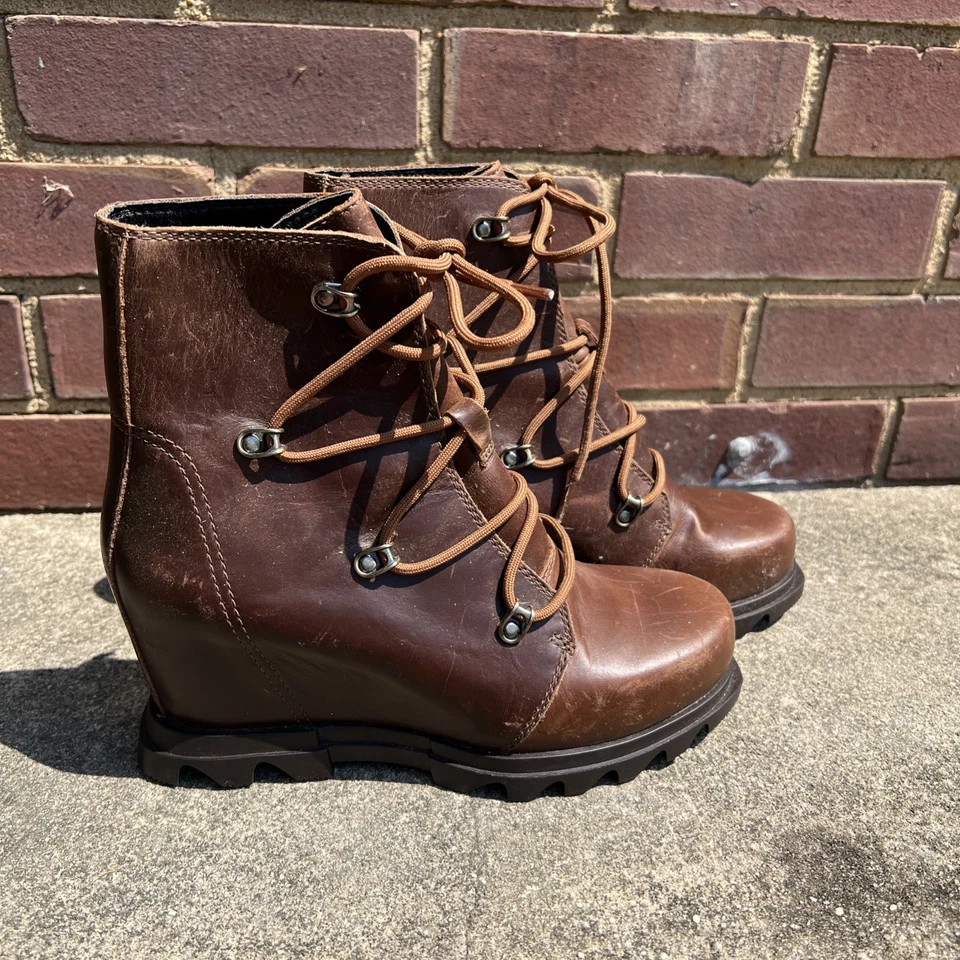 Botas Sorel Joan of Arctic Wedge III de cuero marrón con cordones talla 7 para mujer nuevas Foto 2 de 4