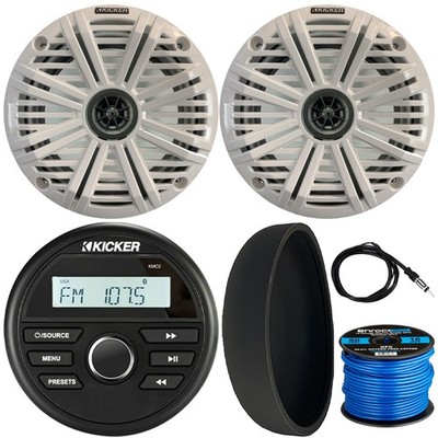 Kicker 46KMC2 Panel Mount Receiver, Cover, 2x 6.5'' 195W Speaker, Grille, Antenna