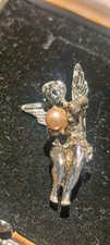 A Vintage Silver Tone Metal Pearl Cherab Brooch Costume Jewellery
