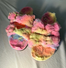 Wonder Nation Women  s Multicolor Tie-Dye Faux fur slippers Size 4-5