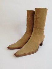 Stivali donna Alluminio pelle Stivaletti tacco blocchetto Made in Italy 37 cuoio