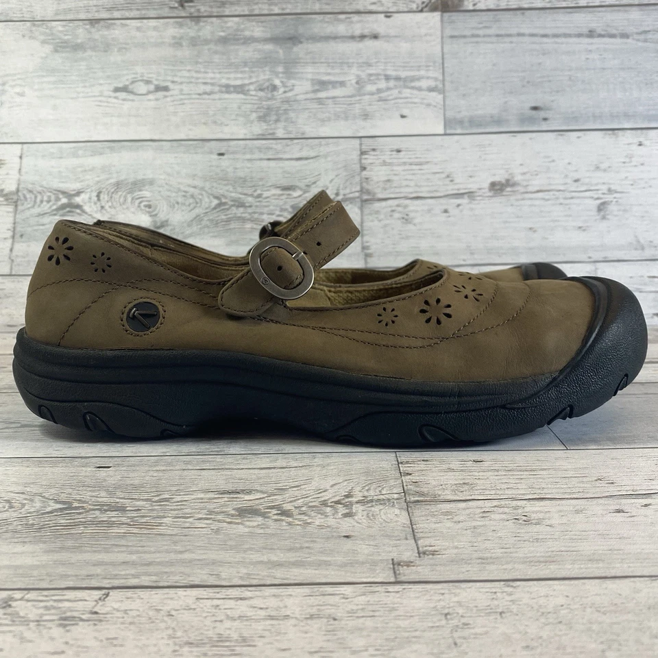 Keen Mary Jane Shoes Womens 11 Brown Leather Floral Cutout Comfort Strap Walking - Image 4 of 4