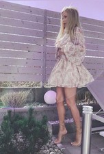 JOANNA MUZYK AMELIE PAISLEY LILAC METALLIC MINI DRESS BALLOON SLEEVE ZIMMERMANN