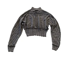 Urban Outfitters Mock Neck Crop Top Sz L Grey Ribbed Dolman Sleeve Grunge Edgy