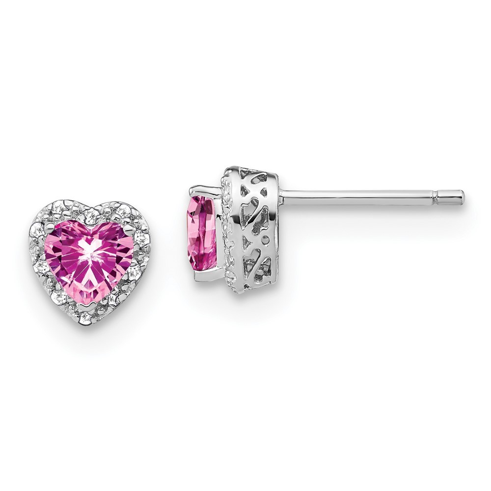 Sterling Silver Rhodium-plated Lab Created Pink Sapphire/Diamond Stud Earrings