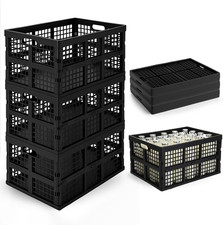Collapsible 40L Milk Crate Tote - 3 Pack Heavy Duty Stackable Storage Bins