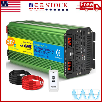 #ad #ad 3500W 7000W Pure Sine Wave Power Inverter 24V to 110V 4AC USB Remote Converter $190.99