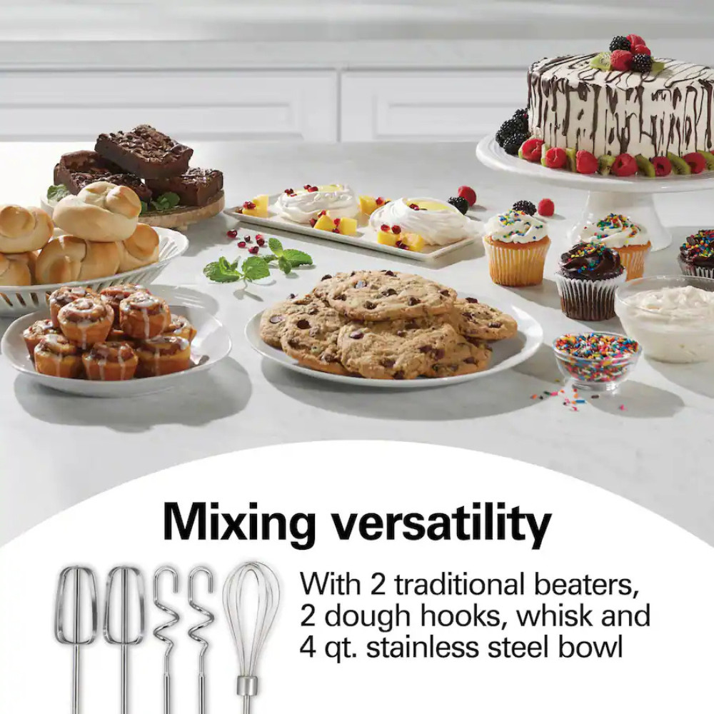 Hamilton Beach 6-Speed Classic Hand Stand Mixer Silver for Versatile Baking Tool