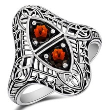 Natural Fire Garnet 925 Solid Sterling Silver Vintage Art Ring Sz 9 XB3-6