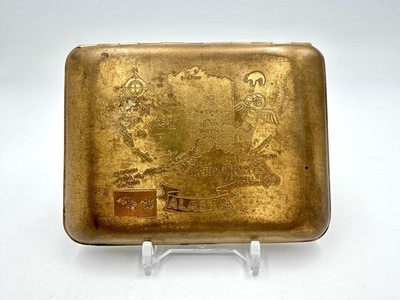 Vintage Alaska Map Brass Cigarette Case Souvenir Mid Century