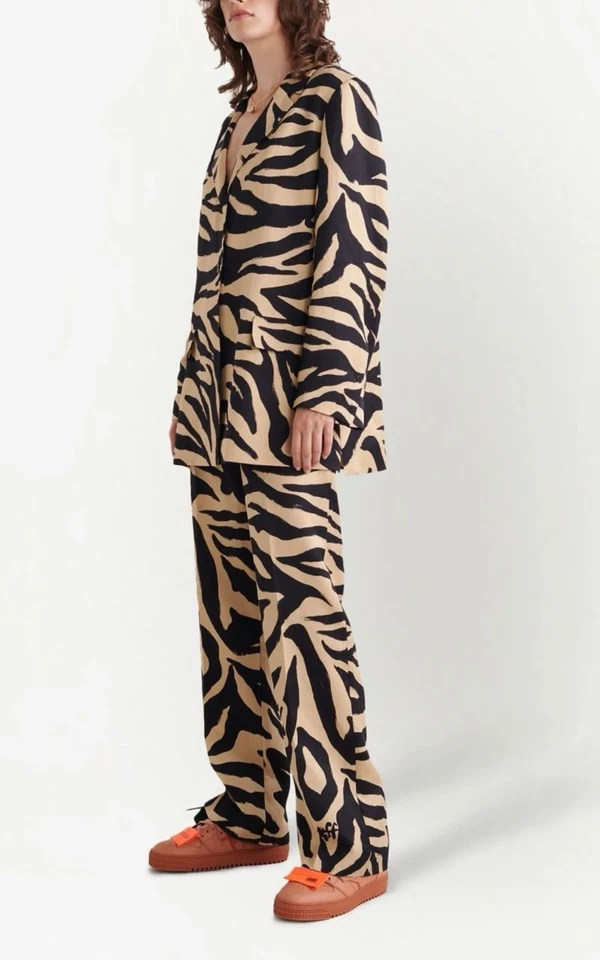 Off-White Linen-Blend Single-Breasted Jacket. Large - Image 3 of 4