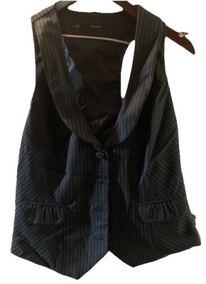 maurices Women s L Black/Gray Pinstripe Suit Vest Sleeveless One-Button