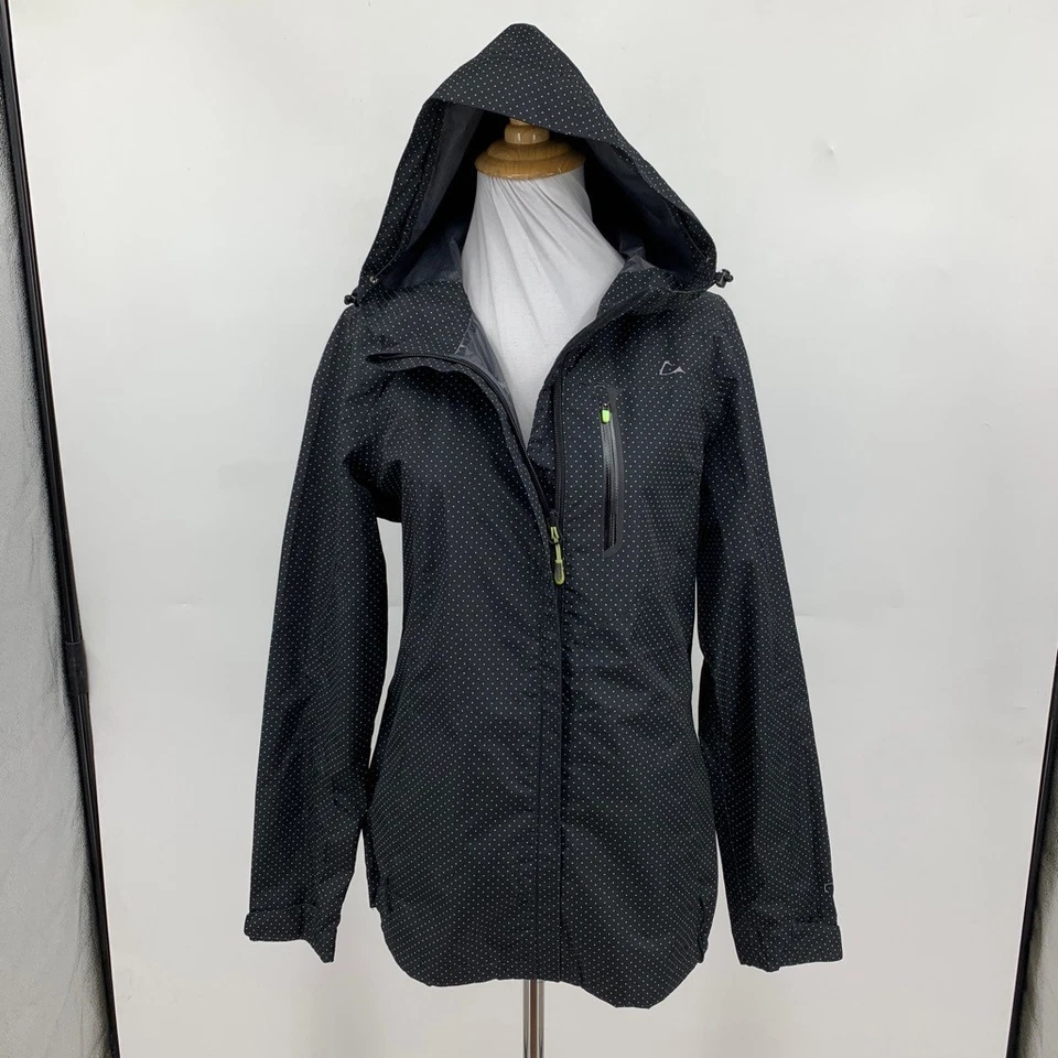 Chaqueta Paradox Mujer Pequeña Negra Verde Lunares Cremallera Completa Impermeable Lluvia Capucha Foto 2 de 4