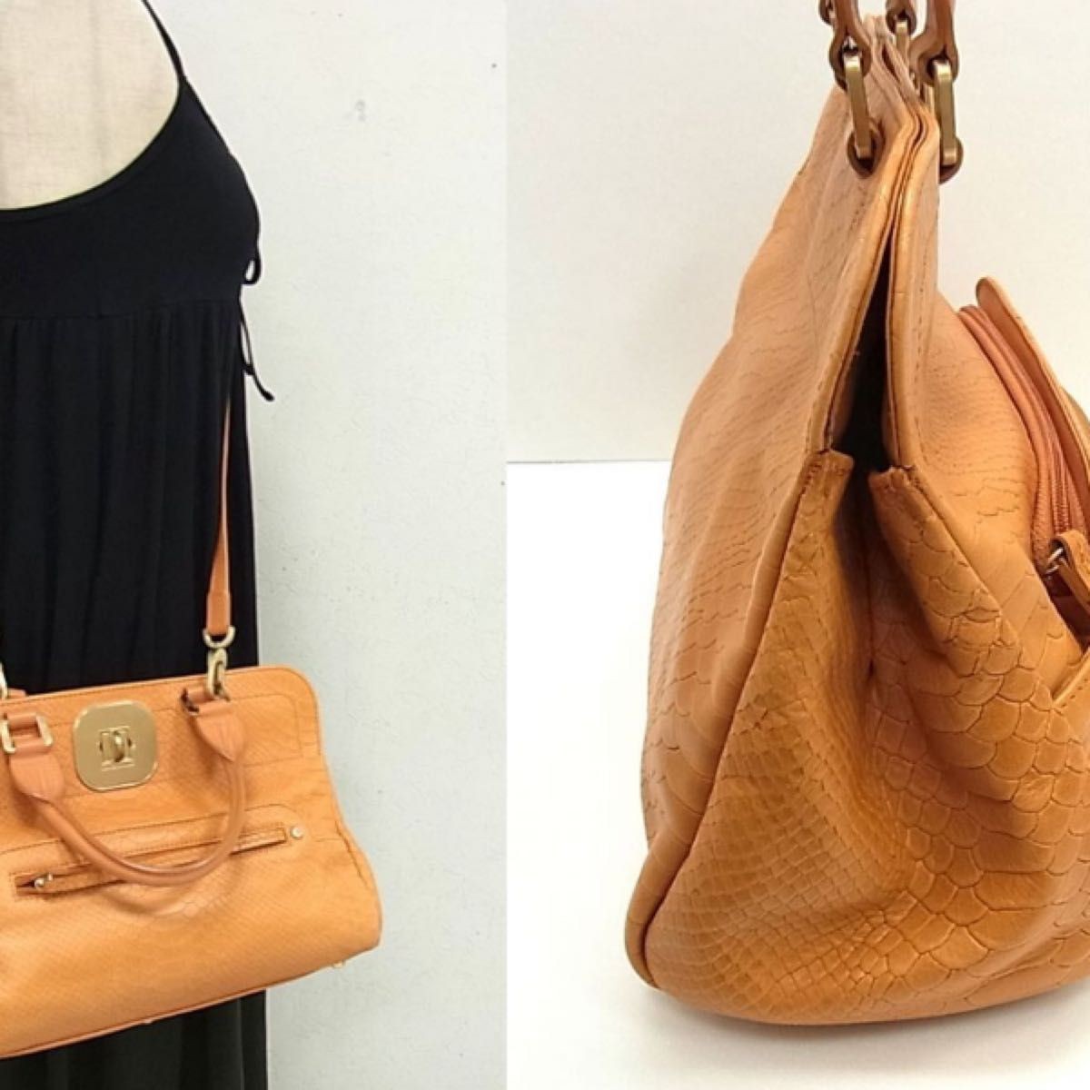 LONGCHAMP 2WAY Leather Shoulder Bag Python Emboss… - image 7