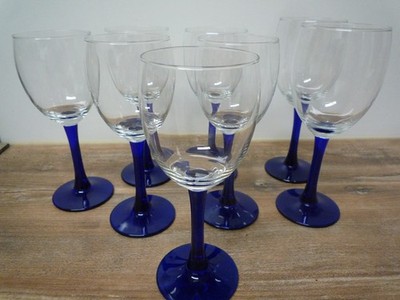 8 Vintage Französische Wein Gläser  Glas Blau Luminarc 80er Blau