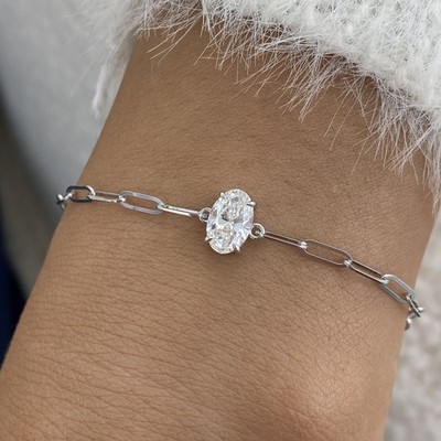 14k White Gold For Birthday Gift 1.50CT DEF Natural Diamond Chain Link Bracelet