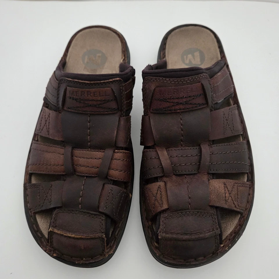 Sandalias de pescador Merrell World Reaction Bracken de cuero talla 11 marrón sin cordones Foto 2 de 4