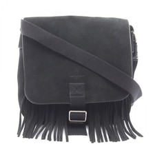 SAINT LAURENT PARIS fringe Shoulder crossbody Bag Suede Black Used Women