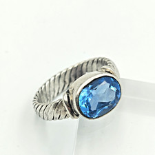 Sterling Silver 925 Blue Topaz Twisted Cable Design Ring Sz 7