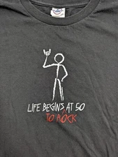 Vtg Life Begins At 50 To Rock Mens T Shirt XL Stick Figure Graphic Print ICUP