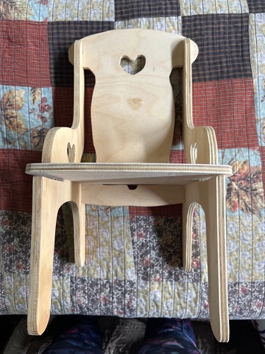 Wooden Doll Chair with Heart Cutout Design