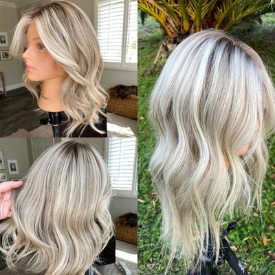 Ombre Ash Platinum Blonde Balayage13x4 Lace Front 100% Human Hair Wigs