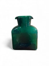 Vintage Blenko Emerald Green Hand Blown Glass Double Spout Water Carafe 384